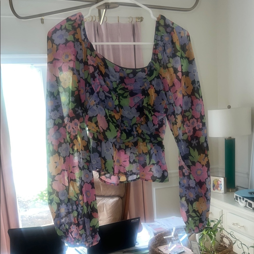 Pink Lily Sheer Floral Blouse in Purple and Pink